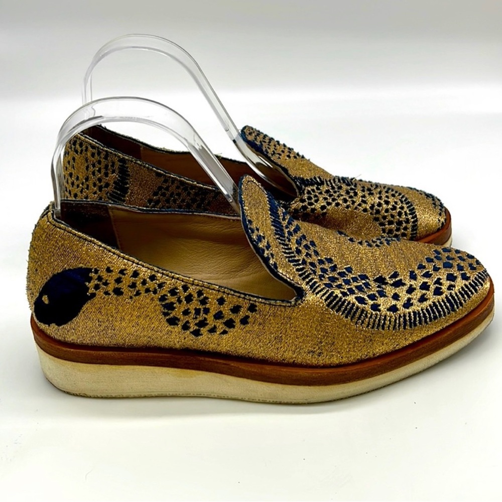 Free People - Snake Eyes Gold Metallic & Navy Accents Loafer Size 38